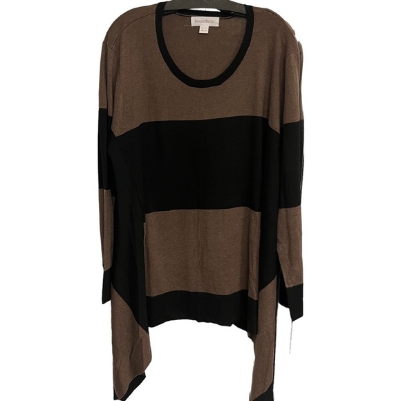 Isolede Roth Brown & Black Colorblock Sharkbite Hem Tunic Sweater Sz 18/20 - Picture 2 of 10
